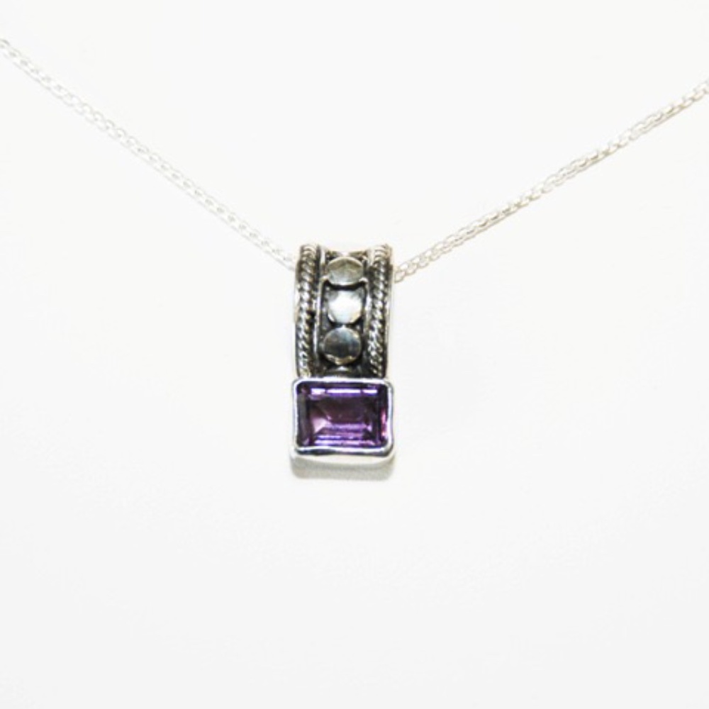 925 Sterling Silver Purple CZ Pendant Chain Necklace